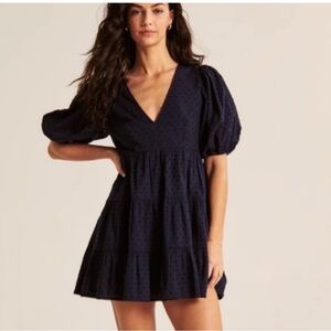 Abercrombie Plunge Dot Mini Dress in Navy Blue